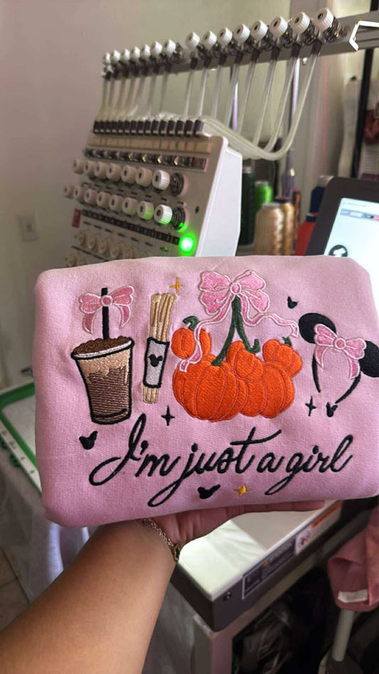 I’m just a girl adult embroidered crewneck