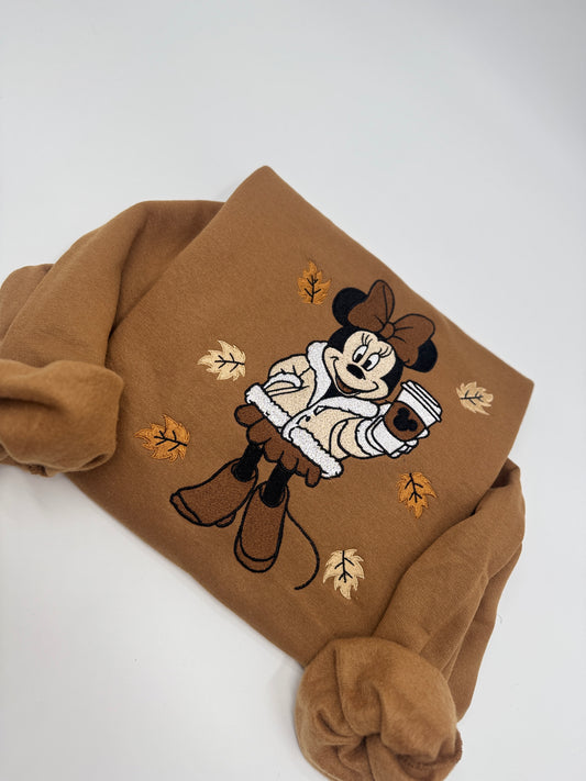Adult Fall Minnie embroidered crewneck