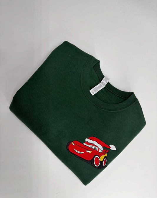 Red car adult embroidery crewneck
